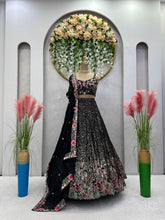 QRC Black Floral Embroidered Lehenga Choli Set – Elegant Traditional Wear